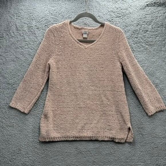 Chico's Size 1 (Medium / Size 8) Pink Sparkly Sweater V-Neck Soft - Picture 2 of 9